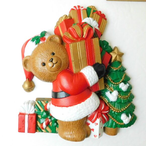Christmas Wall Hangings Set of 2, Vintage Burwood Santa Claus Teddy Bears 1993 - Picture 2 of 14